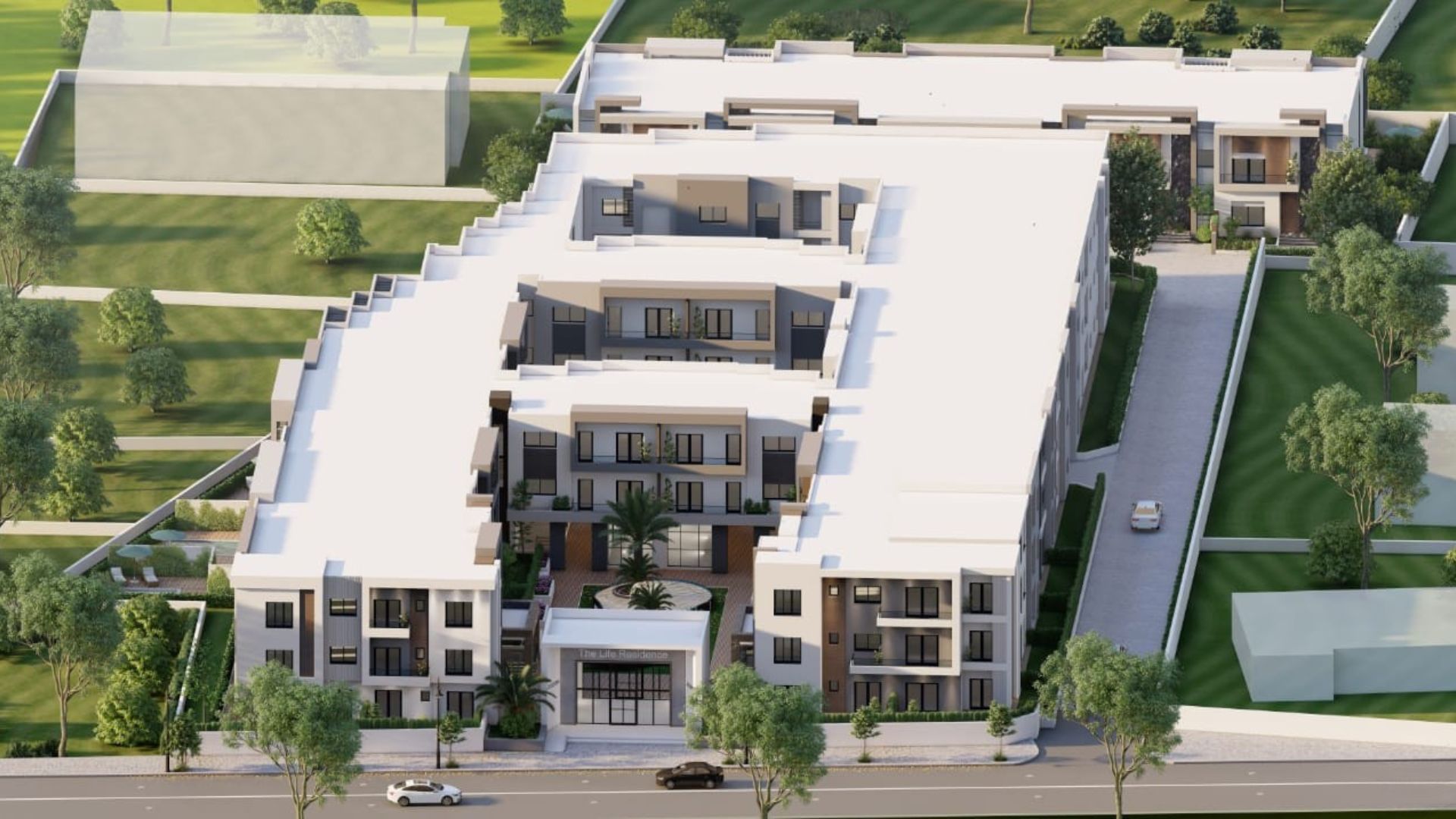 Vue aérienne complète du projet architectural