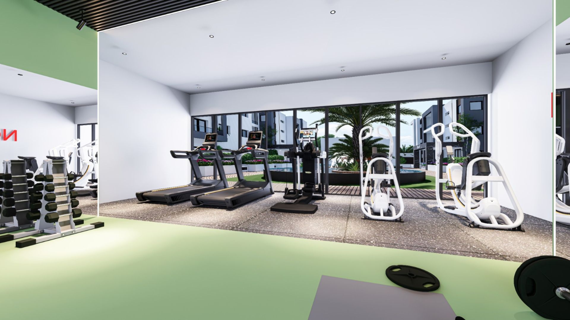 Intérieur salle de sport/fitness moderne avec équipements